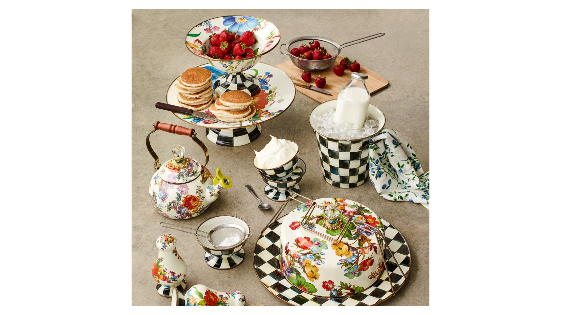 10654491 Mackenzie-Childs Чайник со свистком 2л (белый) Flower Market Сталь  - Вид №2