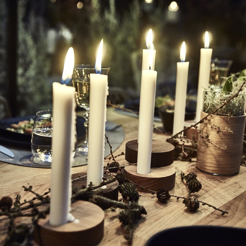 98413 Подсвечник для высоких свечей, круглый 9х5см, набор 2шт, натуральный дуб;LIND DNA  - Вид №1