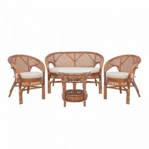 Лаундж зона из ротанга на 4 персоны с подушками миндаль Pelangi IMPEX  00-3949999 Бежевый;коричневый