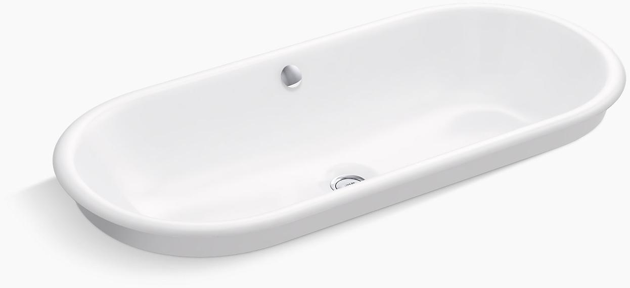 KOHLER Iron Plains Capsule Раковина для ванной комнаты, встраиваемая / устанавливаемая под емкость, с выкрашенной в белый цвет нижней стороной K-20213-W-0 