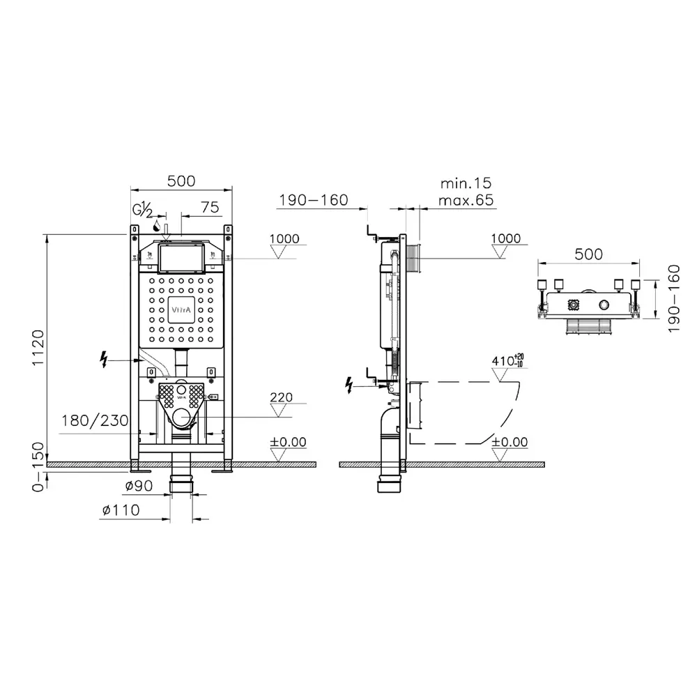 Комплект инсталляция с унитазом Vitra Stern 9016B083-7203 цвет черный STLM-2119063 - Вид №6