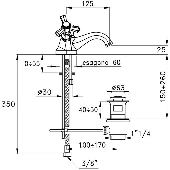 RUBINETTERIE STELLA Смеситель для раковины на одно отверстие Eccelsa 3219 - Вид №1