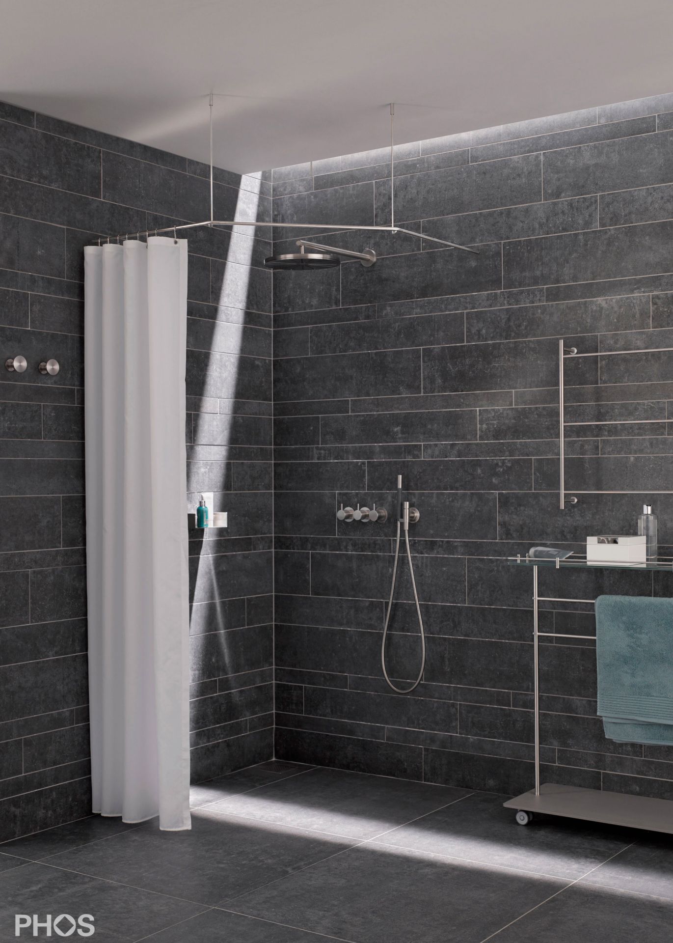 DSFE950 Пятиугольный карниз для душевой занавески, 95 x 95 см, для привинчивания PHOS  - Вид №1