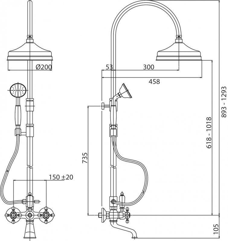 Душевая стойка со смесителем, с изливом, верхним и ручным душем CEZARES LORD-CVD-01-Bi - Вид №1