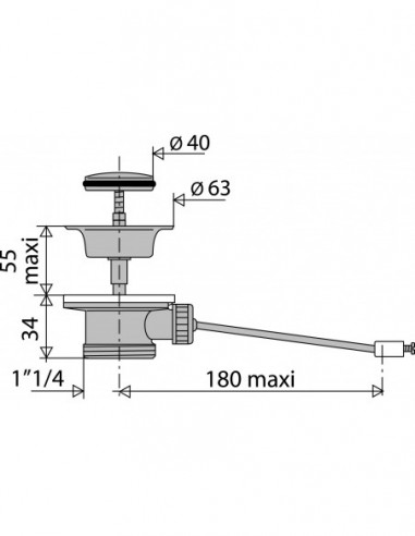 105300 008 00  Автоматический слив для умывальника, ввинчивающийся вентиль, горизонтальный язычок, затяжка 35/55 мм Valentin Матовый Никель  - Вид №2