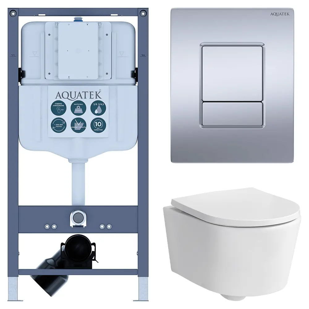 Комплект инсталляции Aquatek Pneumo N 49 с безободковым унитазом Sensea Neo клавиша Aquatek Pnn-0000003 серая Pneumo N49 STLM-2183800