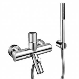 1615  Смеситель из стены для ваннывылет 14 см ручка автоматический переключатель на 2 потока ручная лейка SUN держатель ручной лейки гибкий шланг 150 см ПВХ Fantini Rubinetti NOSTROMO