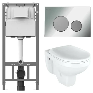 Комплект инсталляции AM.PM Tech с унитазом тип ободка закрытый Rosa Рио клавиша AM.PM Tech L хром 89446382 STLM-2013086