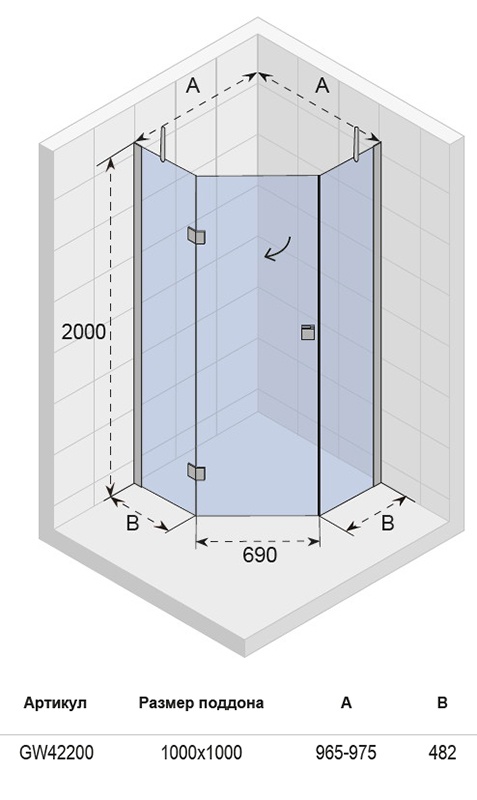 GW42200 Душевой уголок Riho Scandic Wall Santreyd  - Вид №1