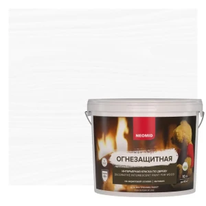 Краска огнезащитная интерьерная по дереву Neomid акриловая матовая цвет белый база А 10 л