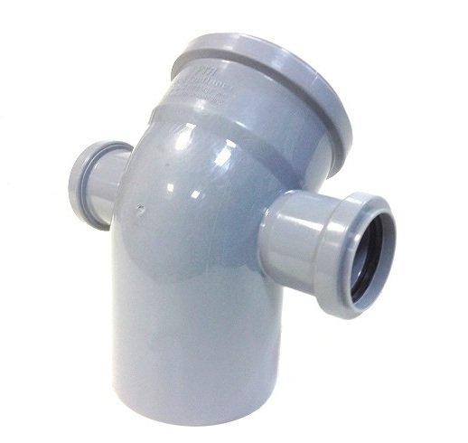 Отвод ПВХ канализационная D110х45° с выходом 50 (левый+правый) Политек 6317 - Вид №1