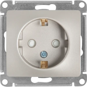 Розетка встраиваемая Systeme Electric Glossa с заземлением со шторками цвет платина