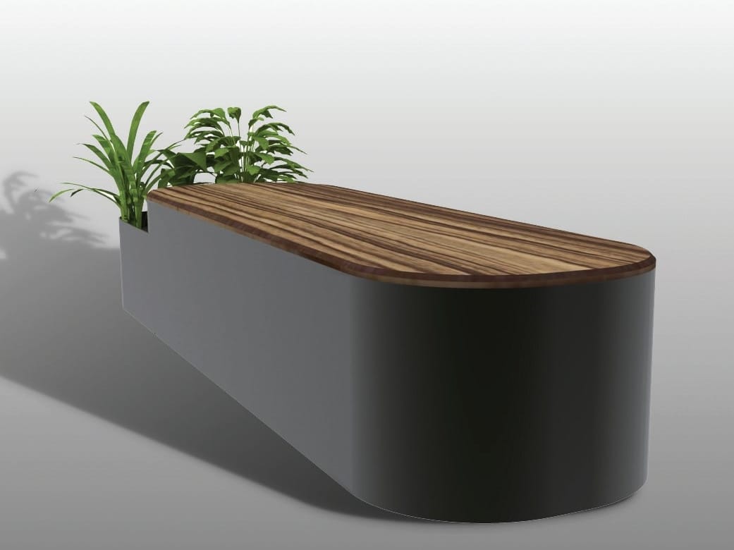 Стальная и деревянная скамейка со встроенной плантатором без спинки Viscio Urban Design ROUND I-II ARCH-00080248