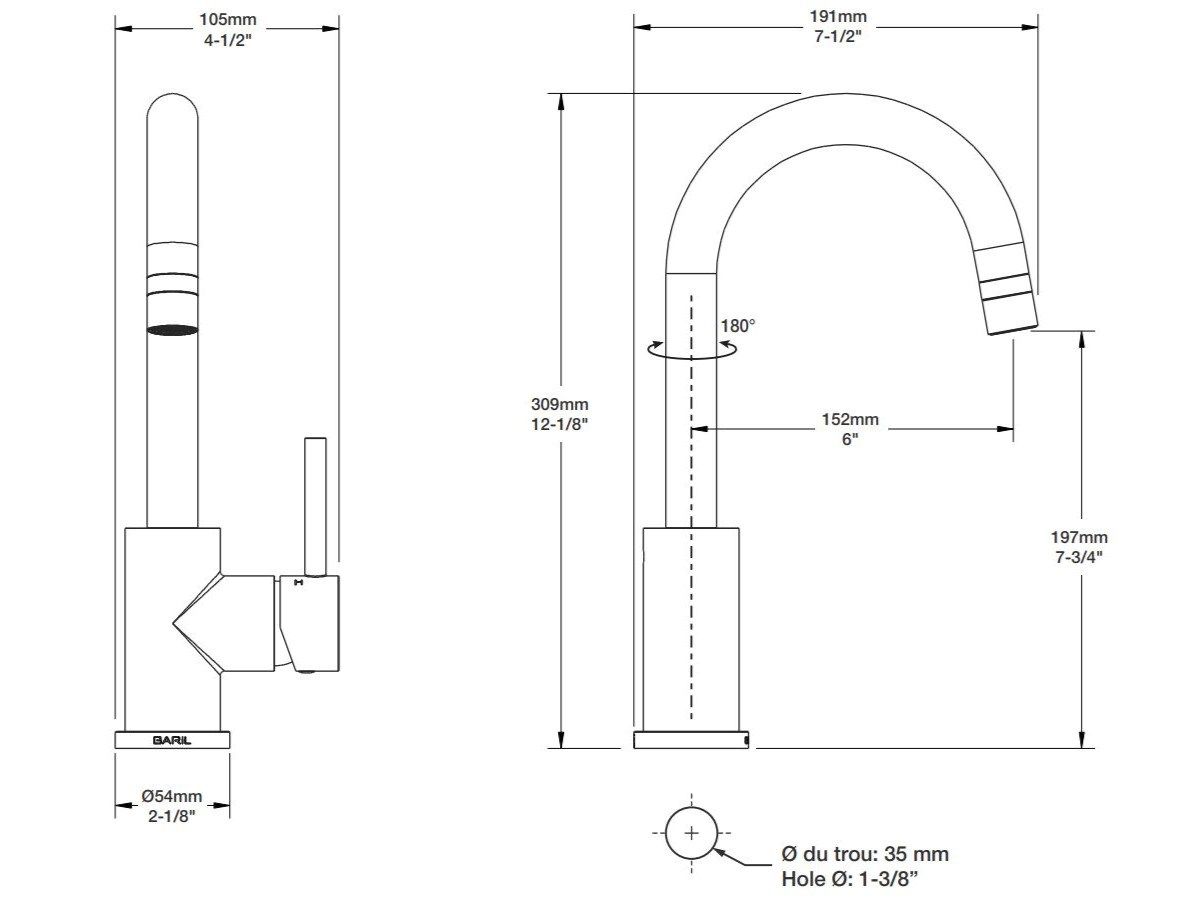 Смеситель для кухни с поворотным изливом BARIL Unick ARCH-00001905 - Вид №2