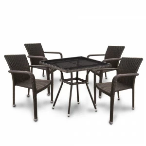 Обеденная группа на 4 персоны коричневая, искусственный ротанг Kokis AFINA  130578 Коричневый