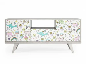 Тумба под телевизор с ящиком беленый дуб с принтом Thimon THE IDEA  210227 Белый;разноцветный