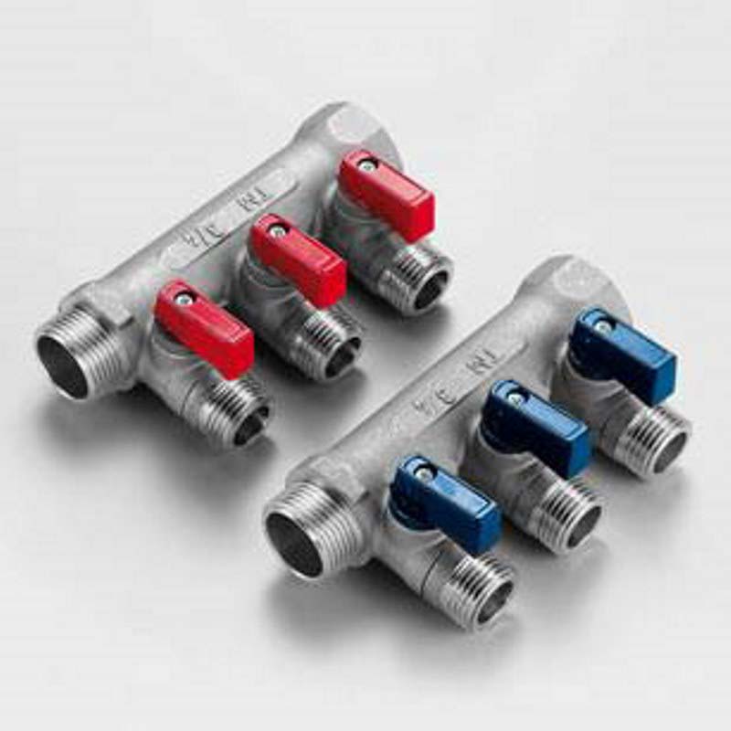 Коллектор НВ 3/4" с кранами с утолщенными стенками никелированный TIEMME 2 выхода 1/2"Н 36мм 1820018