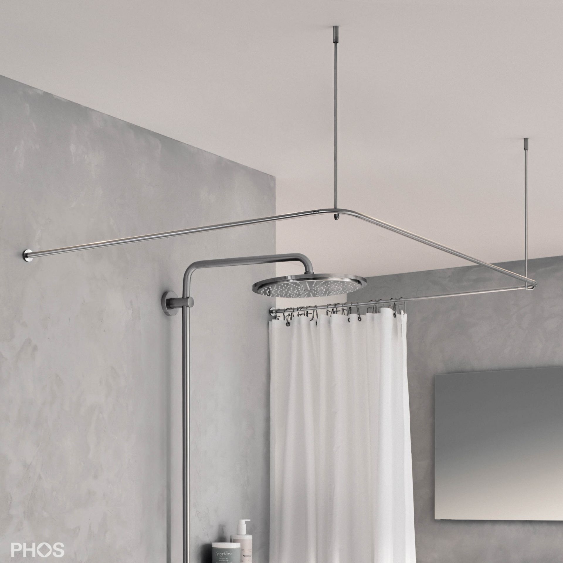 DSU900-900K45 U-образный карниз для душевой занавески, 90 x 90 x 90 см для приклеивания к стене PHOS 