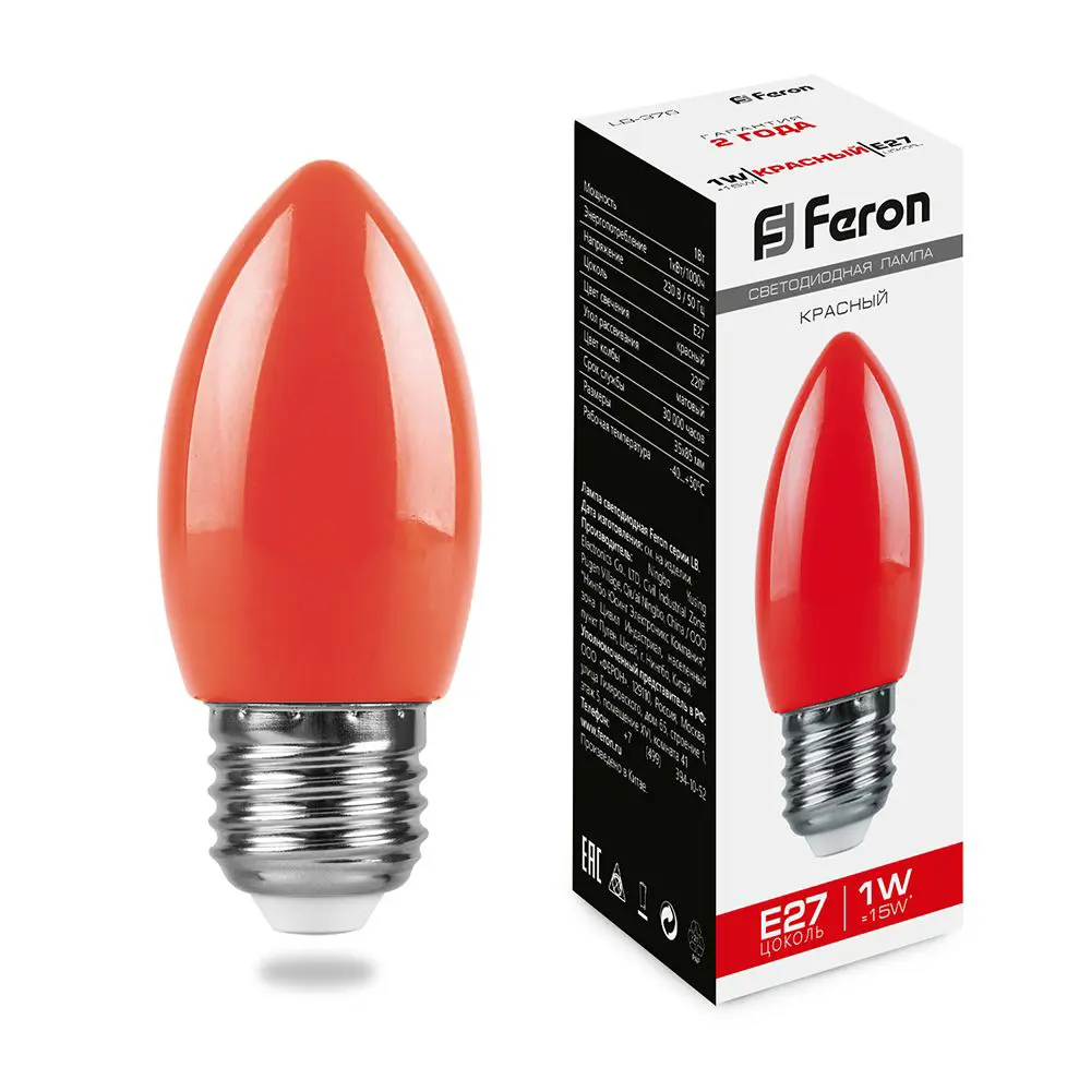 Лампа светодиодная Feron E27 LB-376 230 В 1 Вт свеча красный цвет света 85499837 STLM-2057299  - Вид №1