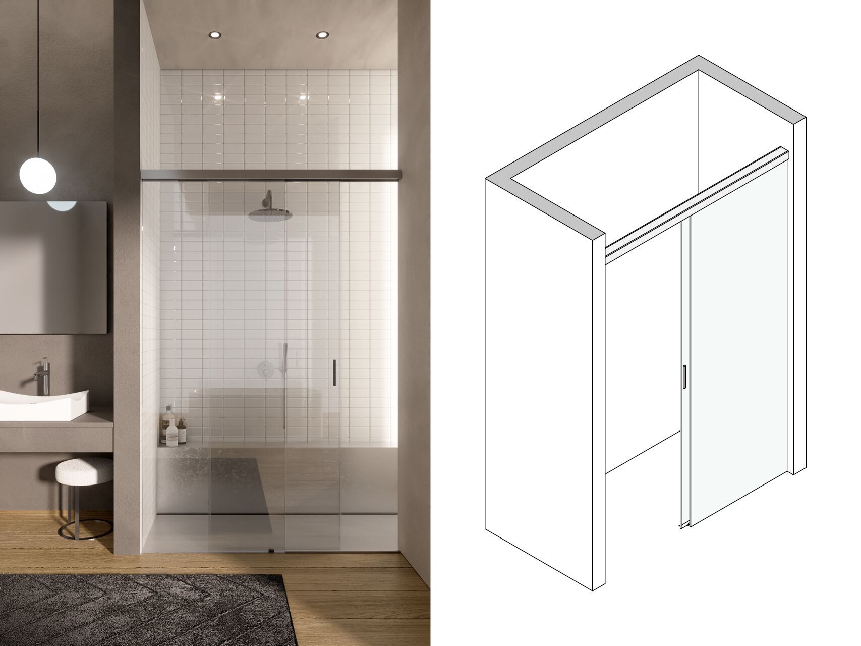 Стеклянная прямоугольная нишевая душевая кабина с раздвижной дверью Saint-Gobain - Logli Doccia50 ARCH-00013546 - Вид №4