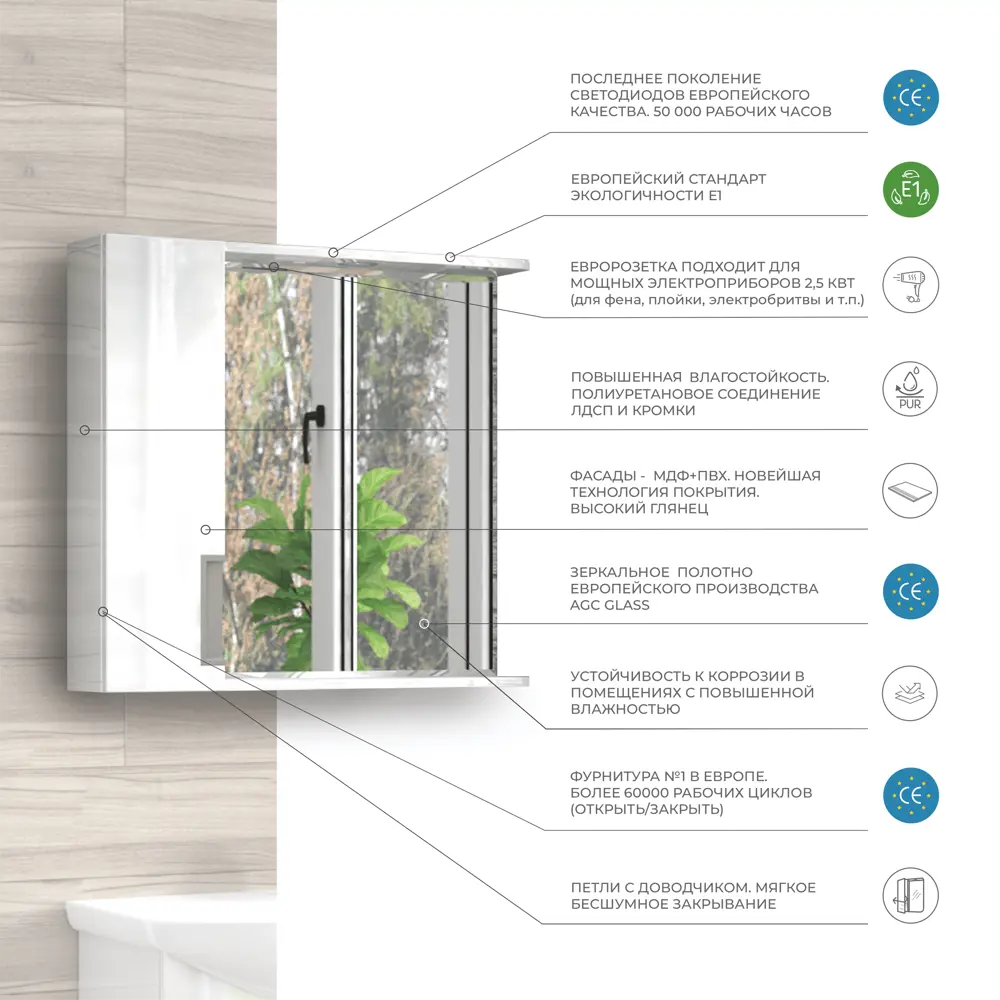 Шкаф для ванной зеркальный подвесной Vigo Венто 70x70 см цвет белый STLM-2163527 - Вид №4