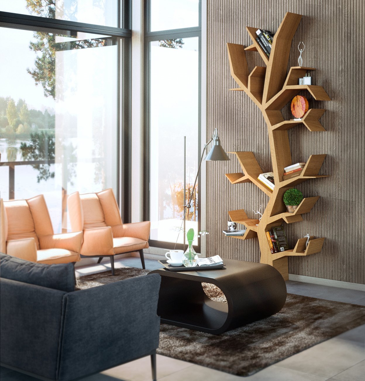 Стеллаж деревянный дизайнерский орех "Дерево" от Odingeniy ODINGENIY СТЕЛЛАЖИ "ДЕРЕВО" 178376 Коричневый  - Вид №3