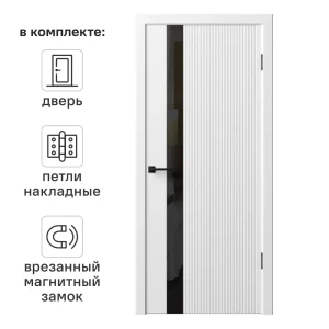 Дверь межкомнатная остекленная с замком и петлями в комплекте Синди-5 90x200 см эмаль цвет белый 89380630 STLM-2115150