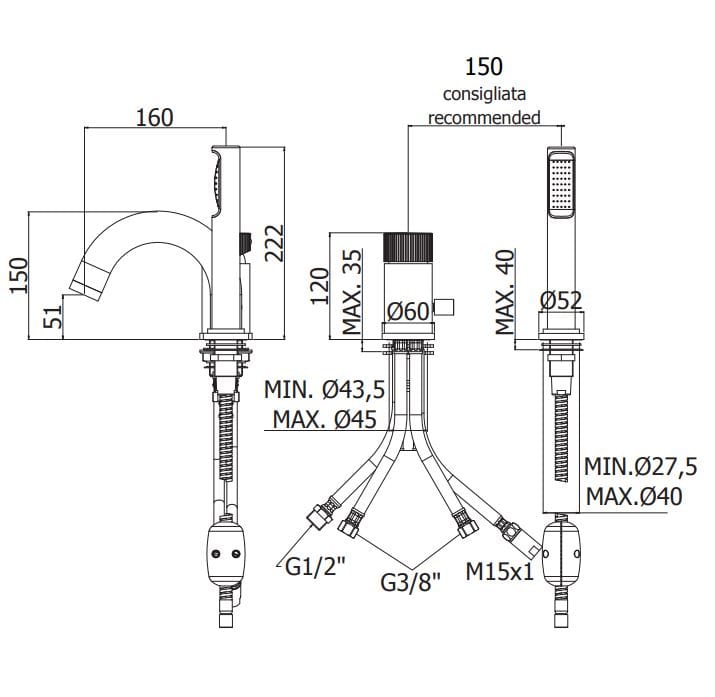 Смеситель для ванны с ручным душем RUBINETTERIA PAFFONI Jo ARCH-00030763 - Вид №2