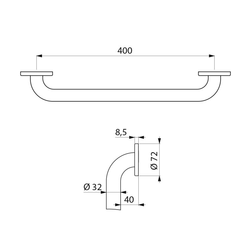 350504W Прямой опорный поручень Basic Ø 32, 400 мм, белый DELABIE  - Вид №1