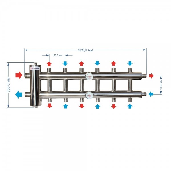Купить Распределительный коллектор с гидрострелкой 85 кВт, 7 контуров Прокситерм GSK327 - Вид №3