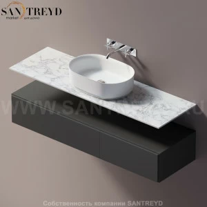 Agape ELL Подвесная столешница с возможностью установки 1-2 раковины. Размер: длина от 160 см до 180 см. Отделка: белый мрамор AELLN1MCC1618YP