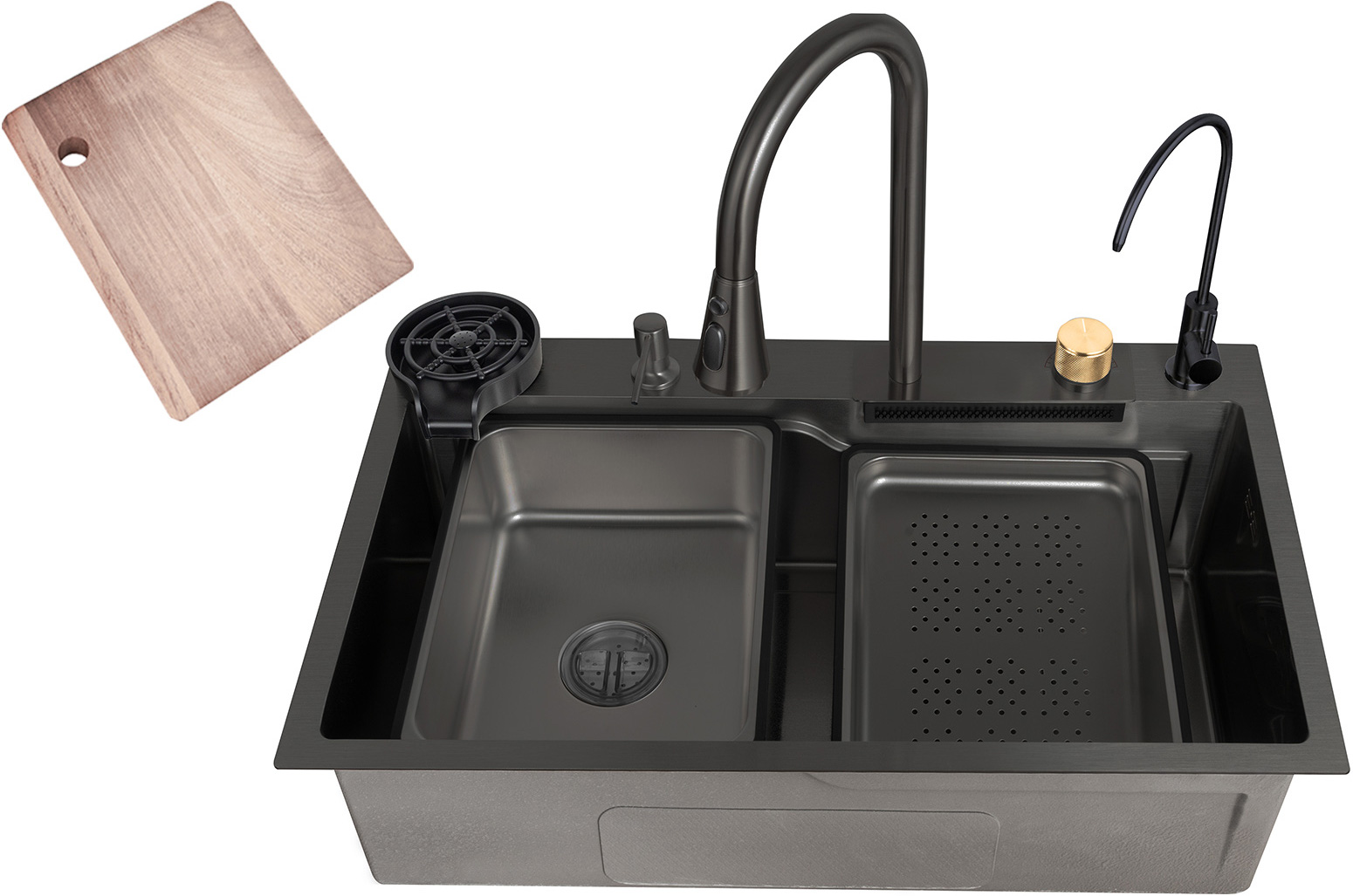 Мойка кухонная ZorG Master R ZM 7546 GRAFIT из нержавеющей стали с водопадом, графит - Вид №1