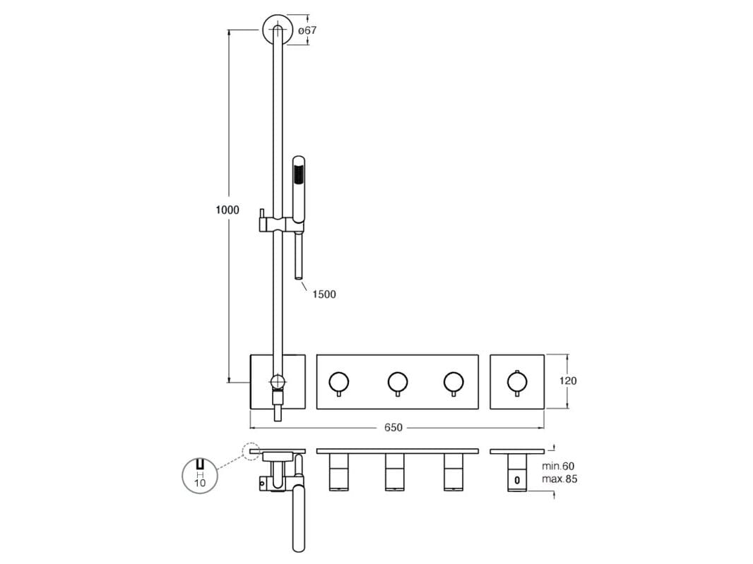 Термостатический смеситель для душа с 6 отверстиями и ручным душем CRISTINA Rubinetterie Термостатические смесители-Shower &amp ARCH-00061460 - Вид №1