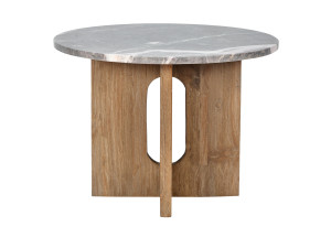 Высокий круглый стол из тикового дерева с мраморной столешницей