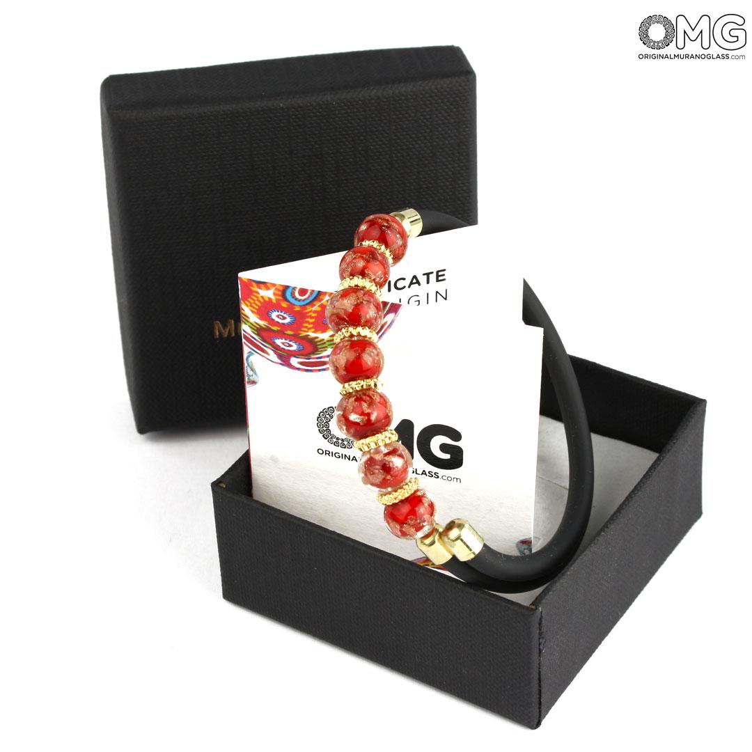 3691 ORIGINALMURANOGLASS Двойной браслет Серена - красный с авантюрином - муранское стекло OMG 18 см  - Вид №1