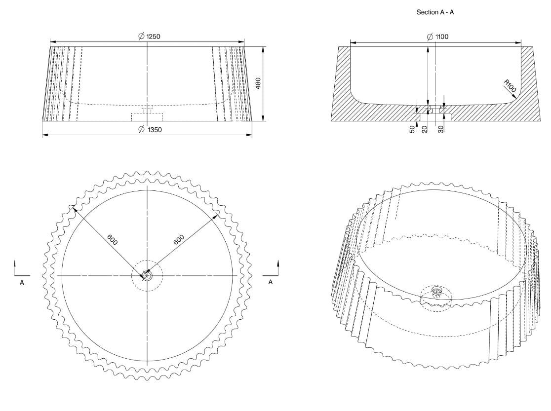 Серая мраморная круглая ванна LUSSO Lamp ARCH-00091379 - Вид №3