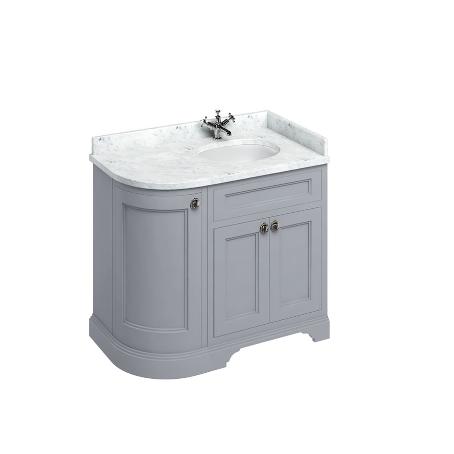 Burlington Отдельностоящий изогнутый угловой блок 100 RH со столешницей Carrara White и встроенной белой раковиной Темно-оливковый FC3O_BC98R  - Вид №3