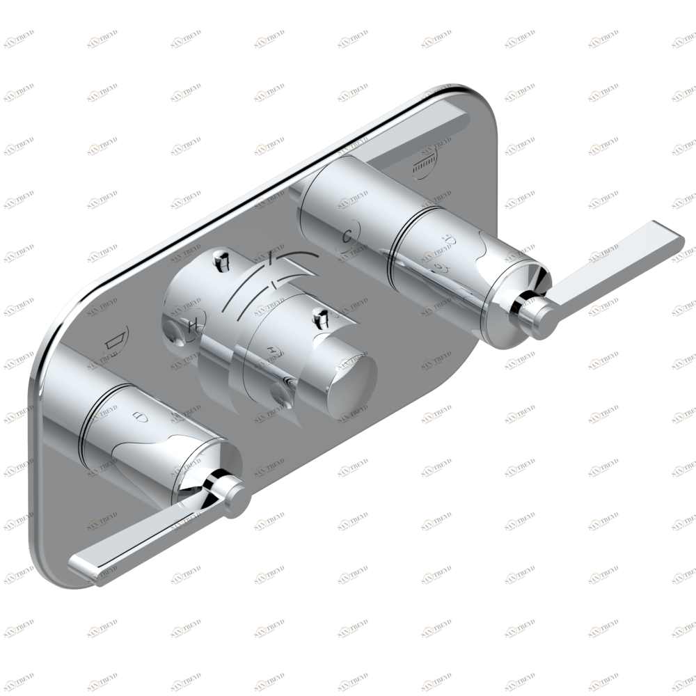 G2U-5401BEH Накладка с ручкой регулировки температуры и двумя маховиками для термостатического смесителя с горизонтальной установкой Thg-paris Faubourg metal с рукоятками Хром G2U 5401BEH  A02 CAT.A