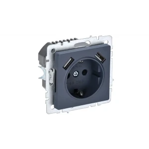 Розетка встраиваемая IEK Brite РЮш10-1-БрМ с USB с заземлением со шторками цвет маренго 89361847 STLM-2038170