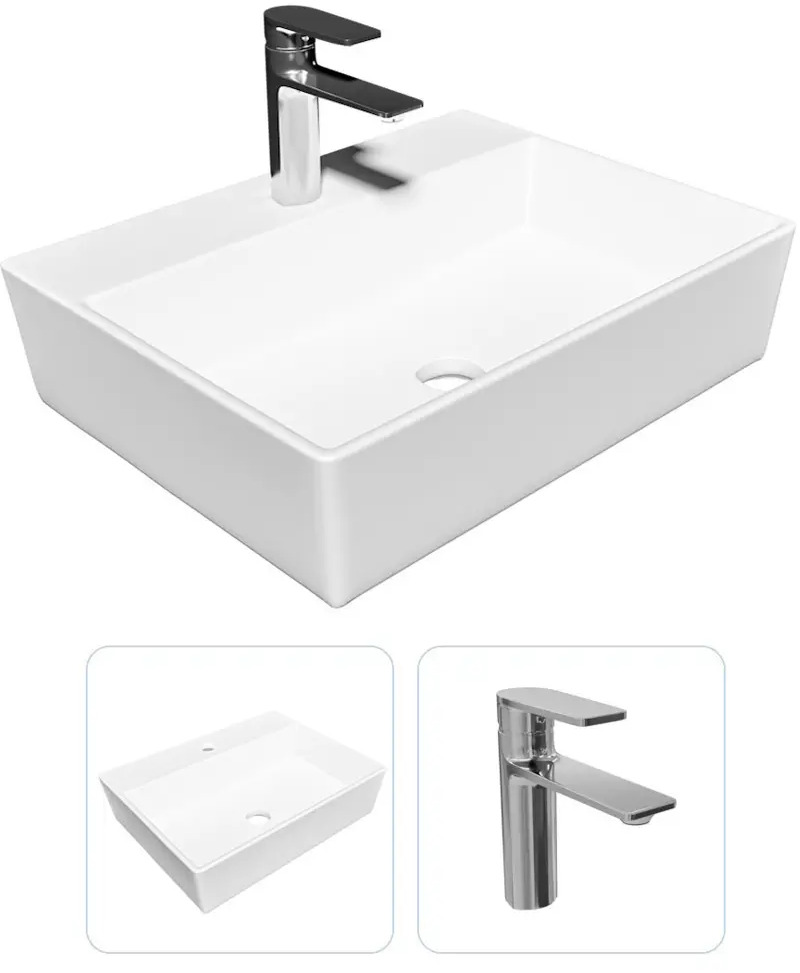 91696309 Комплект Раковина Teymi Aina 56 с полочкой и смеситель Ellie хром F07376 STLM-0972962