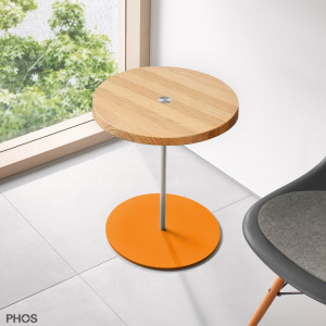 BT400-Eiche-BPO Приставной столик высотой 40 см, столешница из дуба, основание оранжевое. PHOS