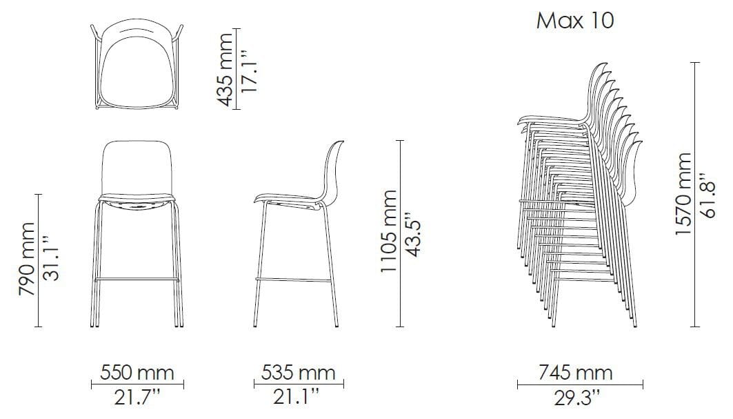 Высокий стул со спинкой с мягким сиденьем Howe SixE ARCH-00129835 - Вид №5
