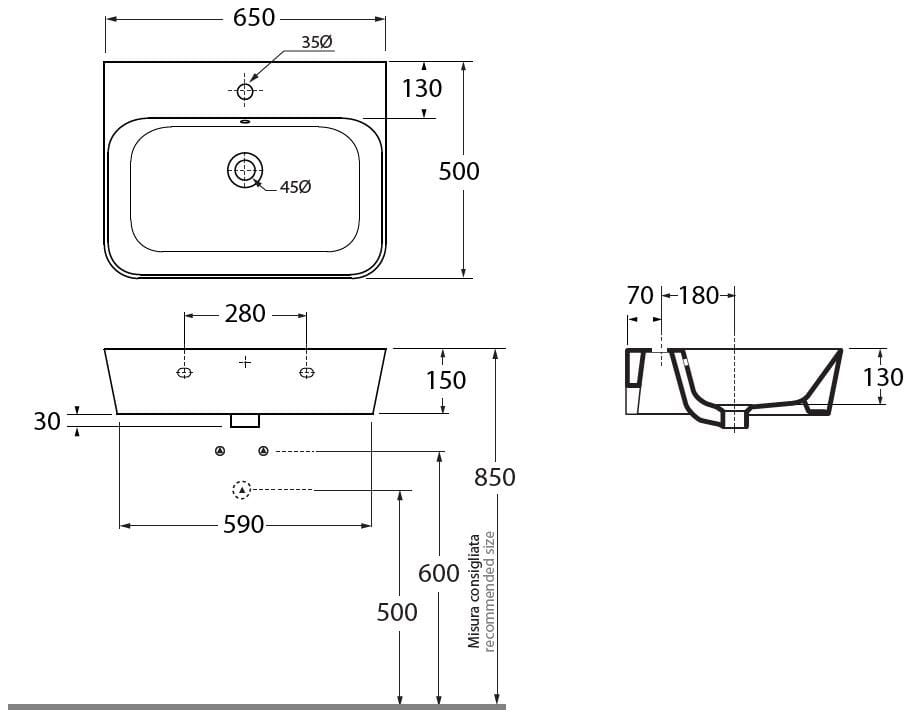 Керамическая прямоугольная столешница Azzurra Ceramica Сборка ARCH-00002217 - Вид №2