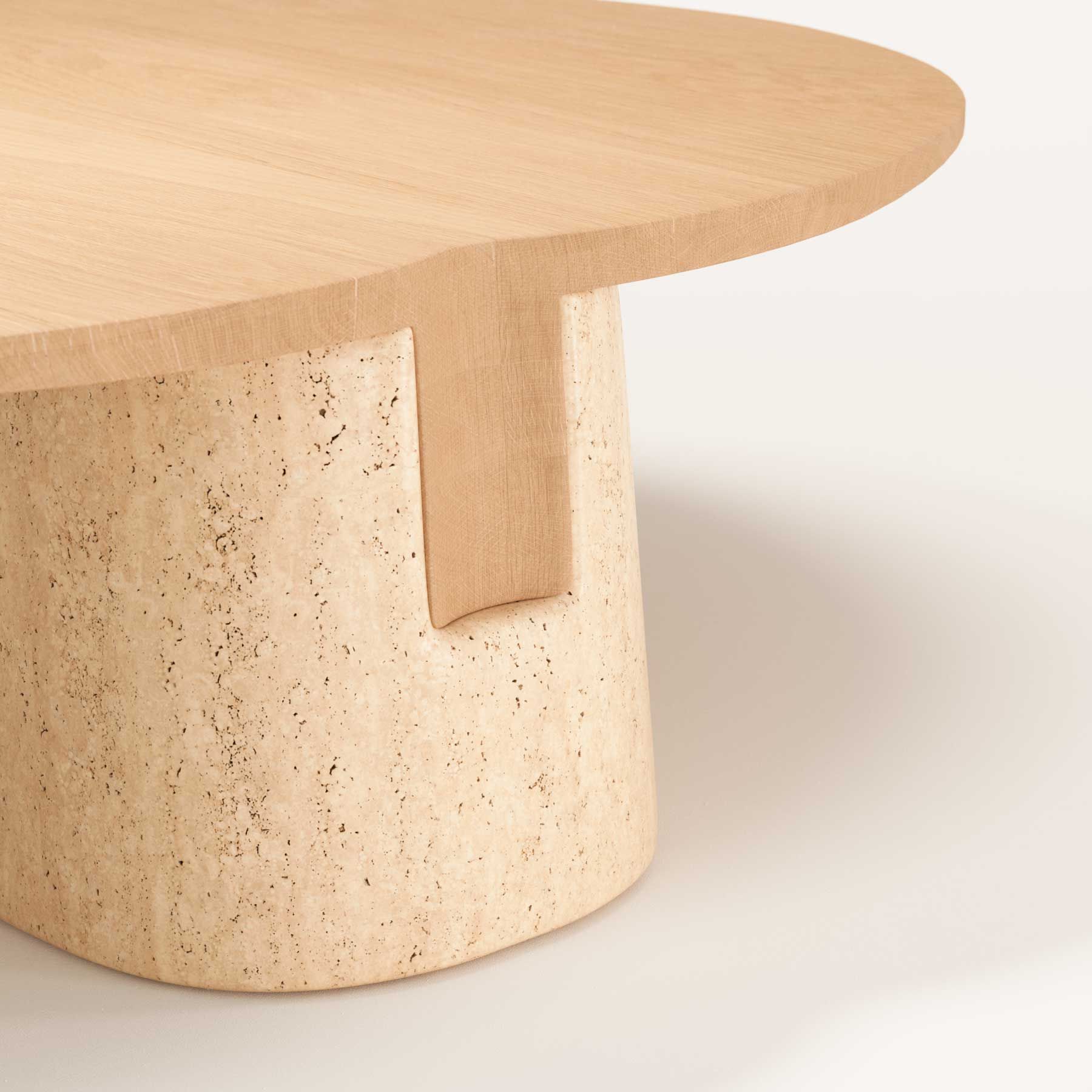 Низкий овальный журнальный столик из дерева и травертина Wewood Anchor ARCH-00091097 - Вид №7