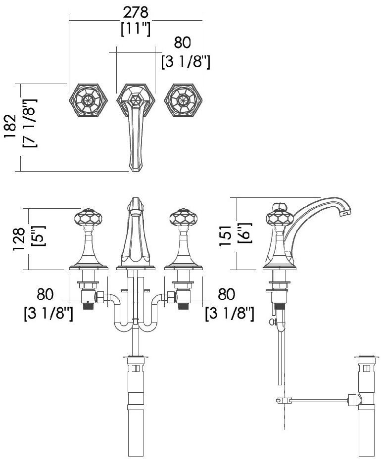 Devon&Devon Смеситель для раковины на 3 отверстия Gemstone Exc-gm100 - Вид №2