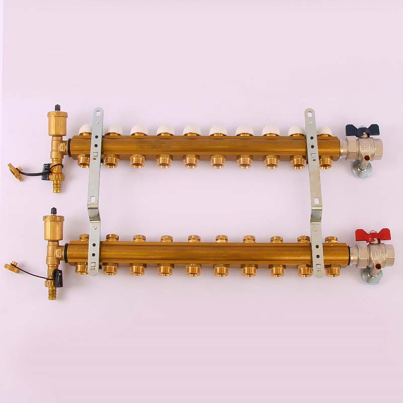 Коллекторная группа с кронштейнами, регулировочными и термостатическими вентилями TIEMME 1"x3/4"ЕК 10 выходов 3870036