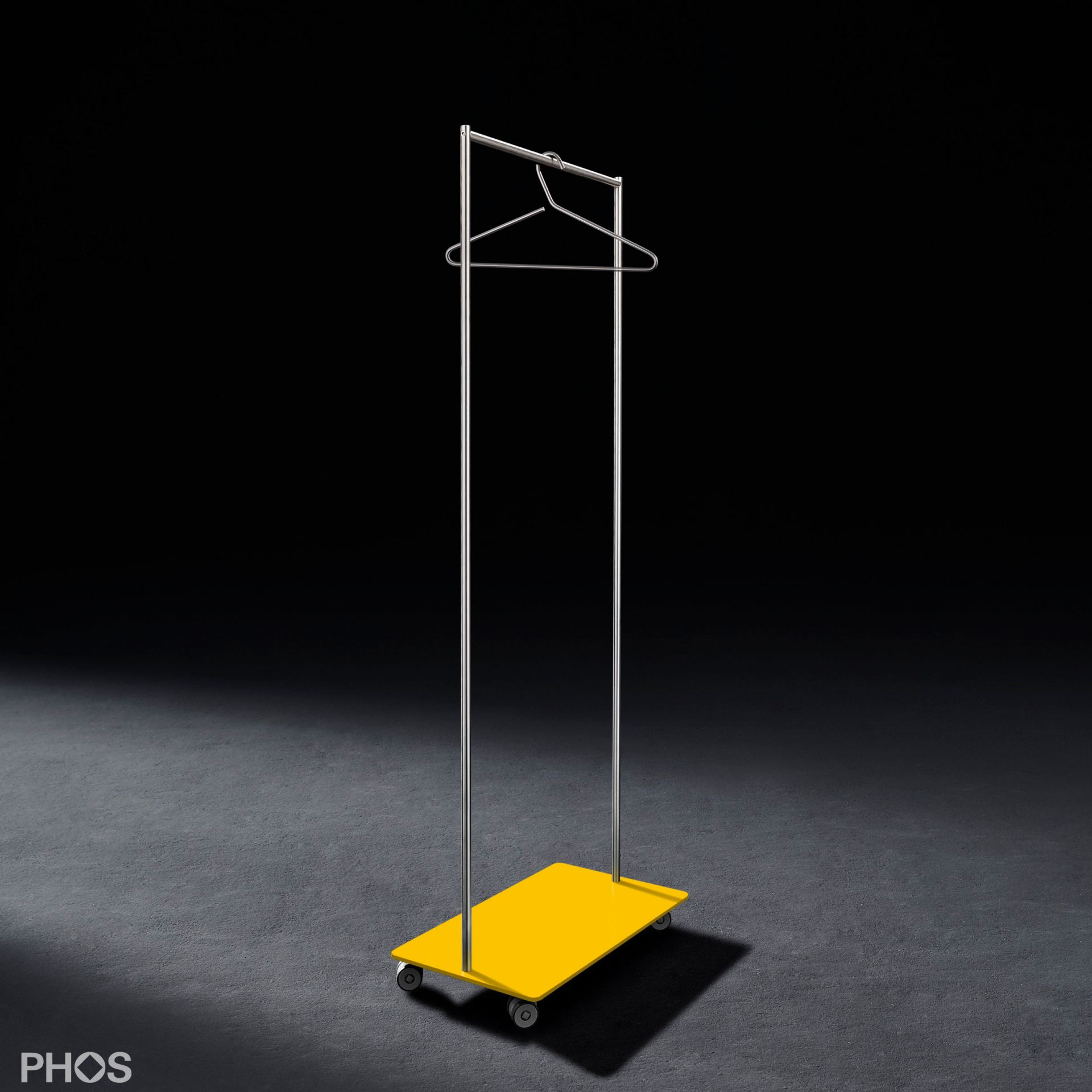 GW1K-BPGe Тележка для одежды Twin Pur small с платяной штангой, основание: желтое. PHOS  - Вид №1