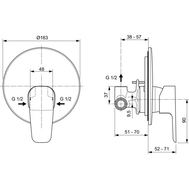 A6382AA Встраиваемый смеситель для душа Ideal Standard CERAPLAN III  - Вид №2