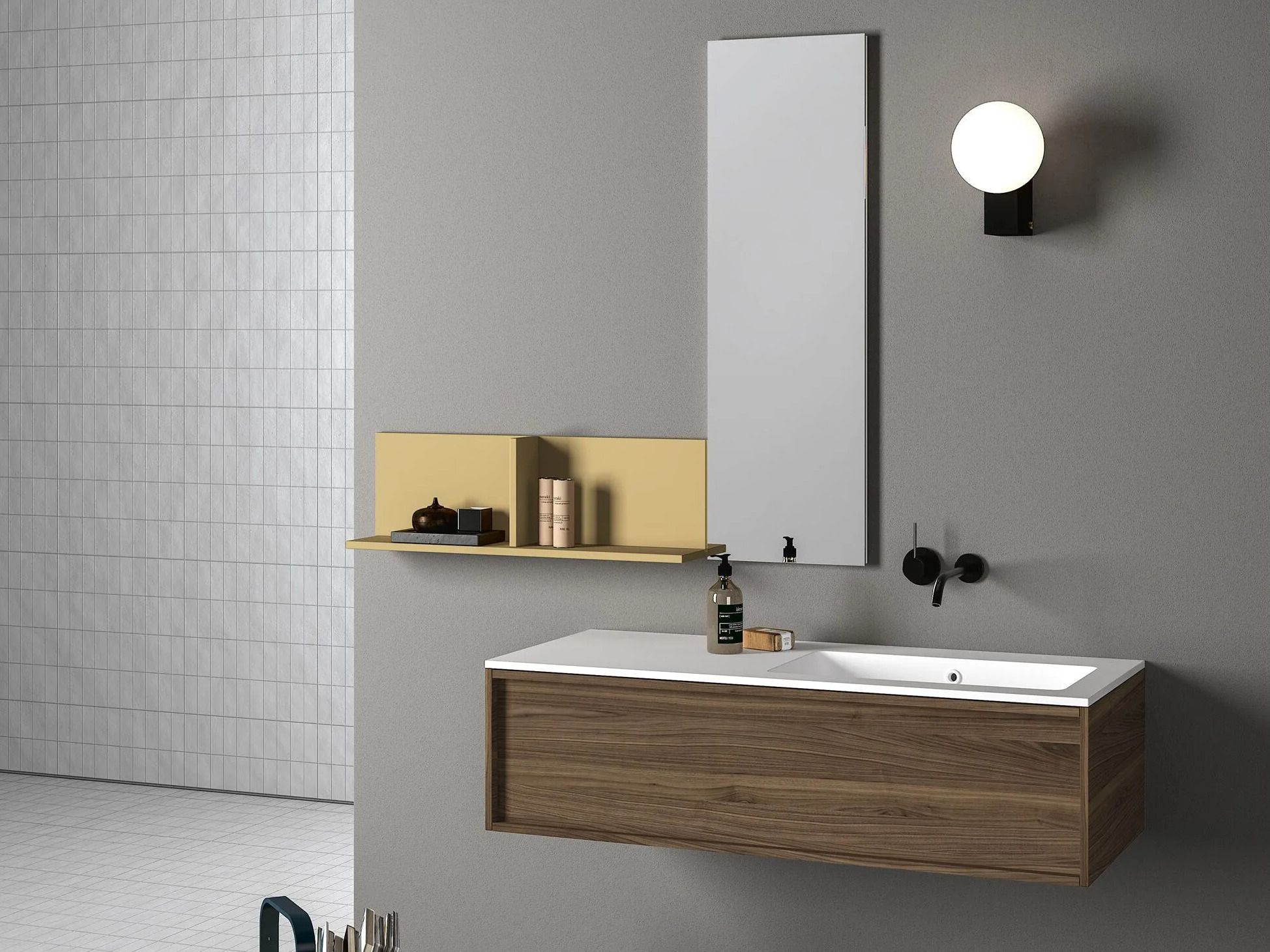 Шкаф для раковины из грецкого ореха с зеркалом STOCCO Loop 51 ARCH-00082056 - Вид №1