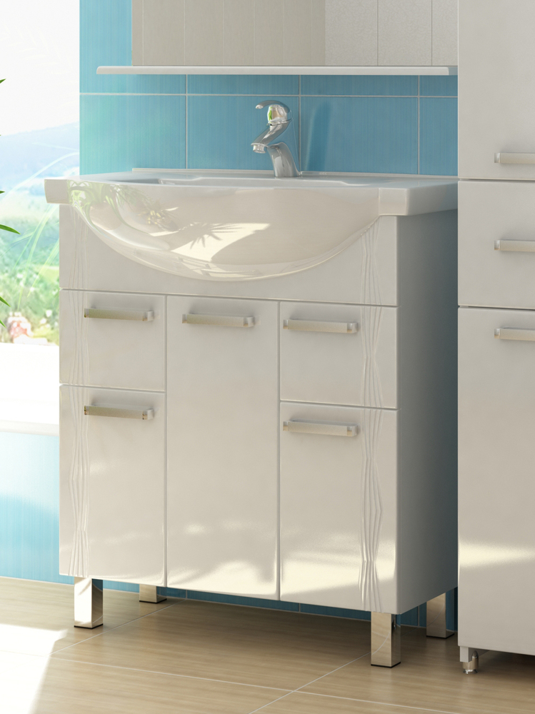 Тумба с раковиной Atlantic 750 (Элеганс)750⨉300⨉830 мм белый Santreyd sun-id-665204 - Вид №1